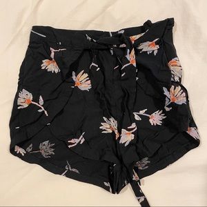 Black Floral Tie Shorts